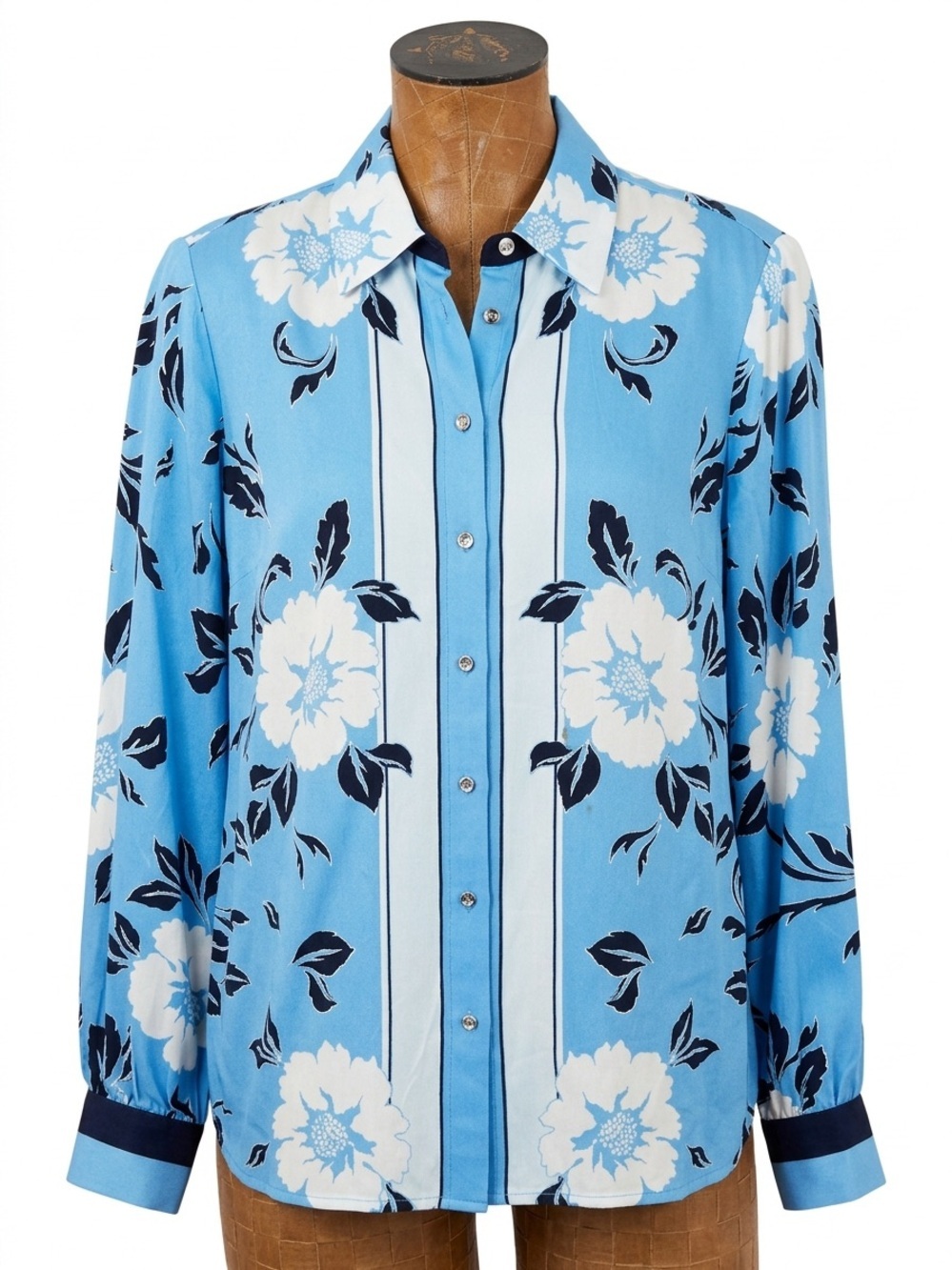 Talbots Blue Floral Striped Button-Down Shirt Excellent Condition Size Small